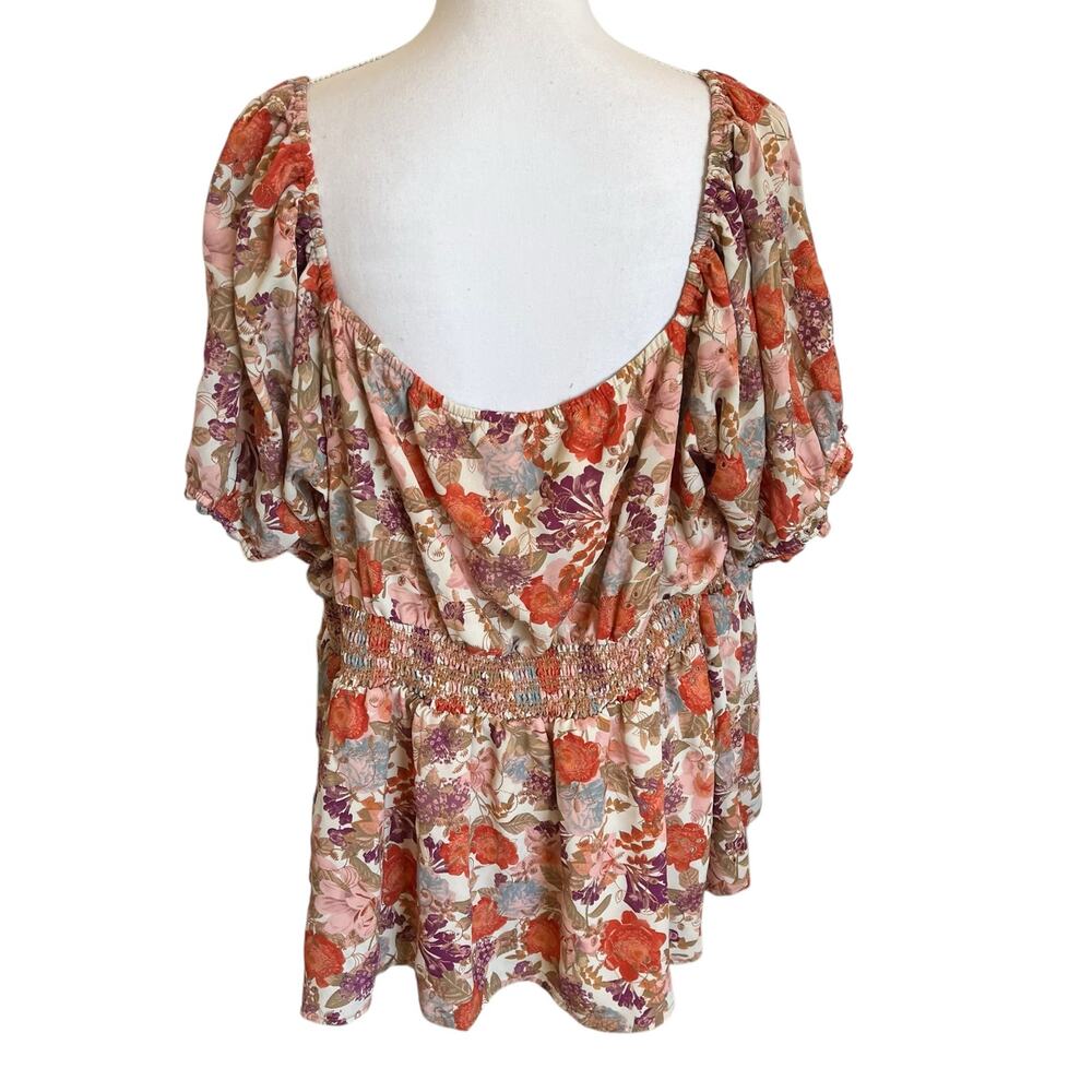 Torrid Top Blouse Georgette Size 3 3X 22/24 Peach Rust Floral Peasant Boho - Picture 6 of 13